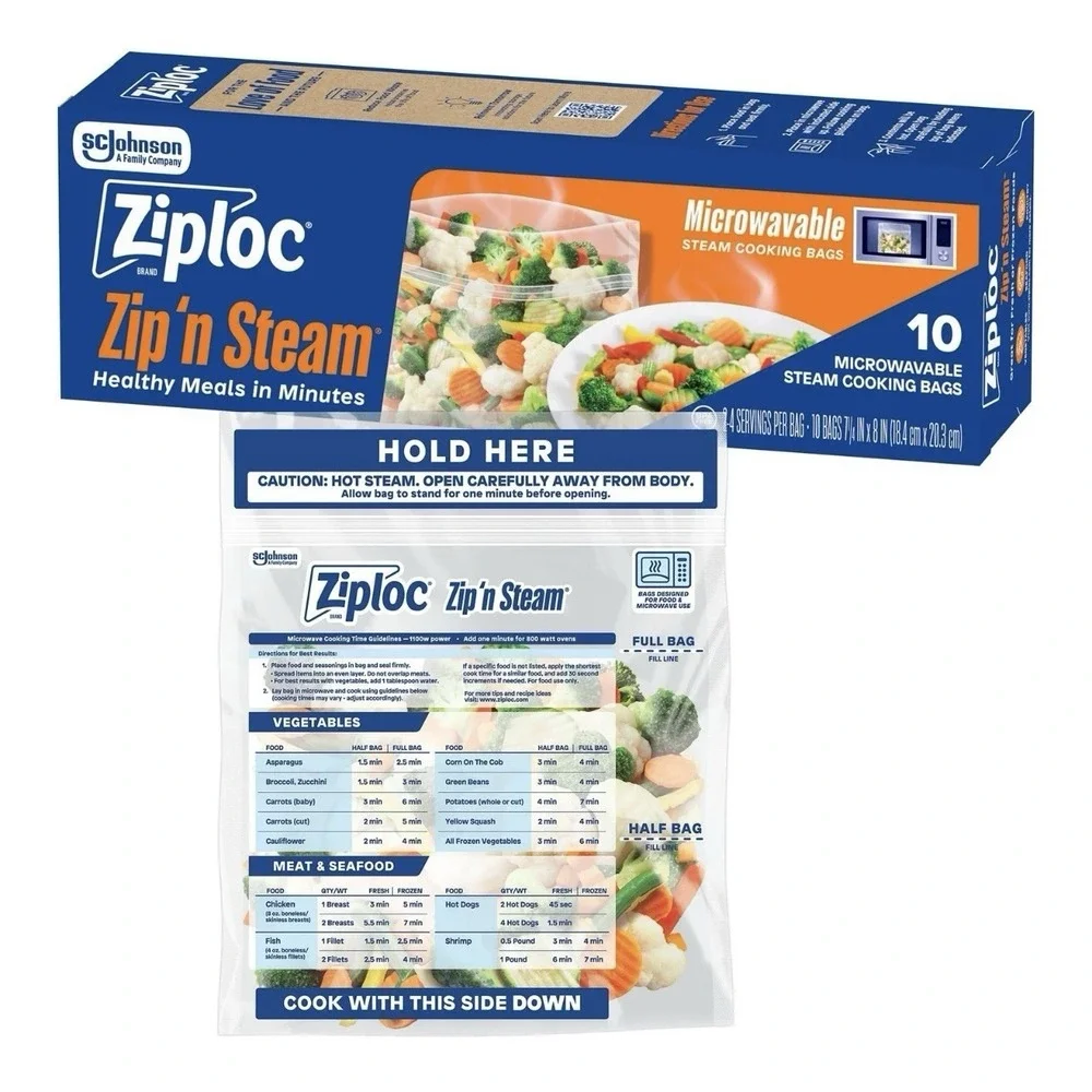 3 x Ziploc Zip n Steam Microwave Cooking Bags 30 Total Veg Fish Poultry in Mins